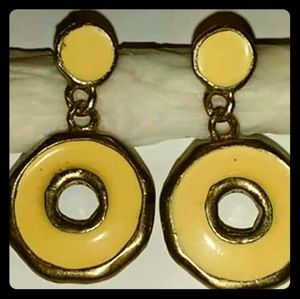 Gold Tone & Canary Yellow enamel Circle Earring